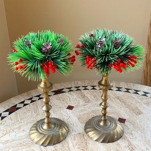 VTG Plastic Candle Rings Evergreen Wreaths Christmas Berries Holiday Retro